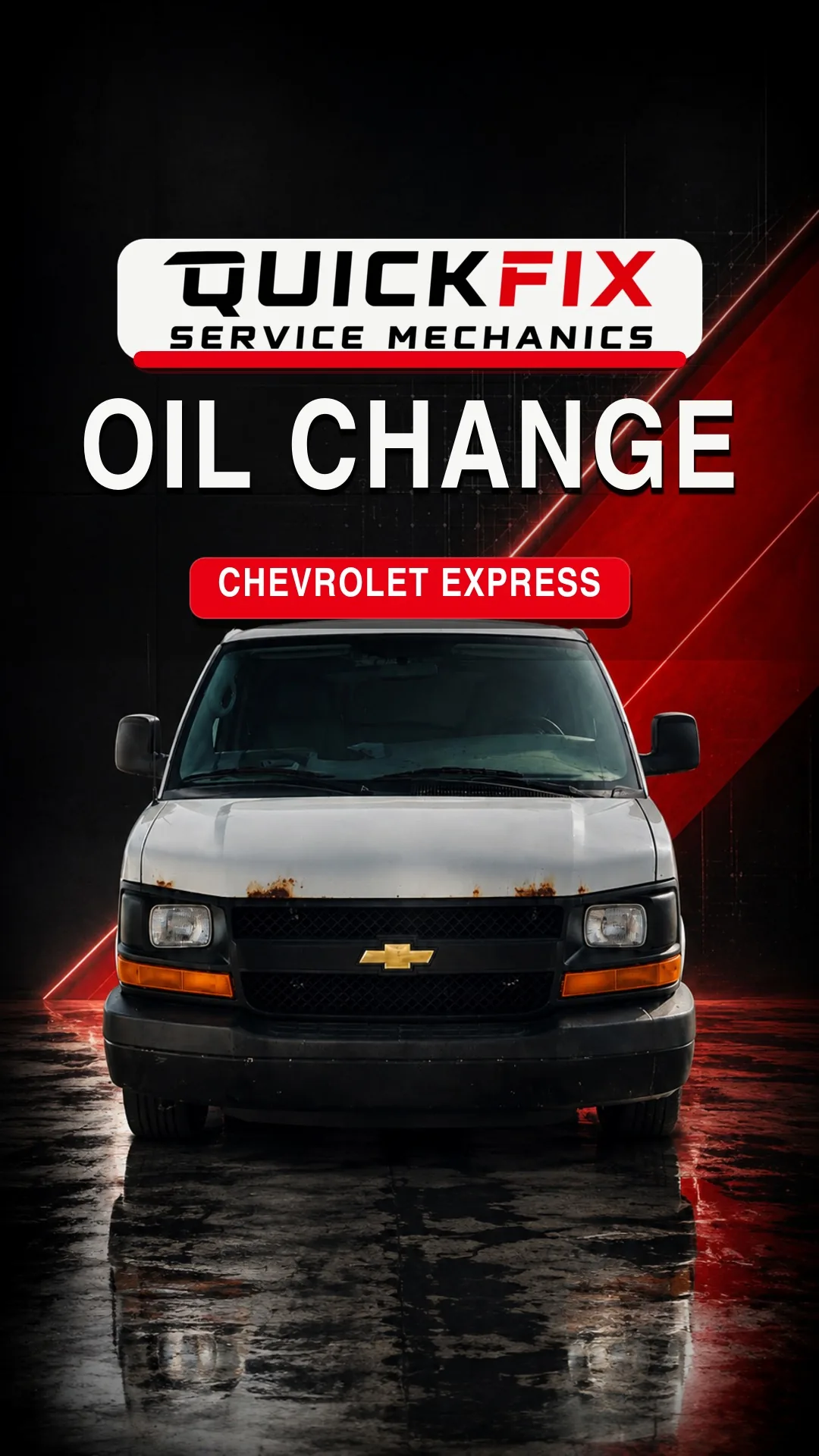 Published cover of QuickFix’s Chevrolet Express oil-change video